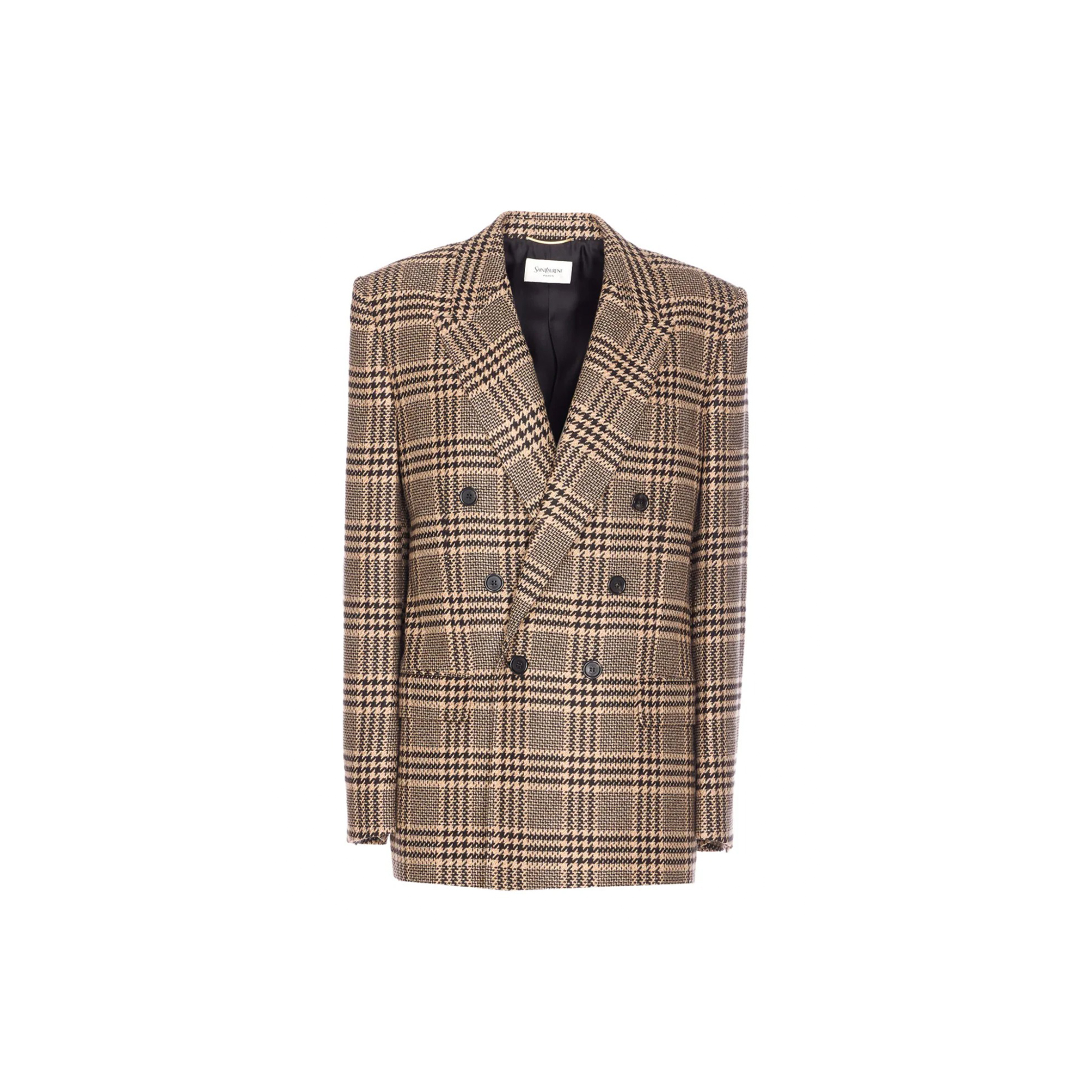YSL DOUBLE-BREASTED PLAID SUIT JACKET